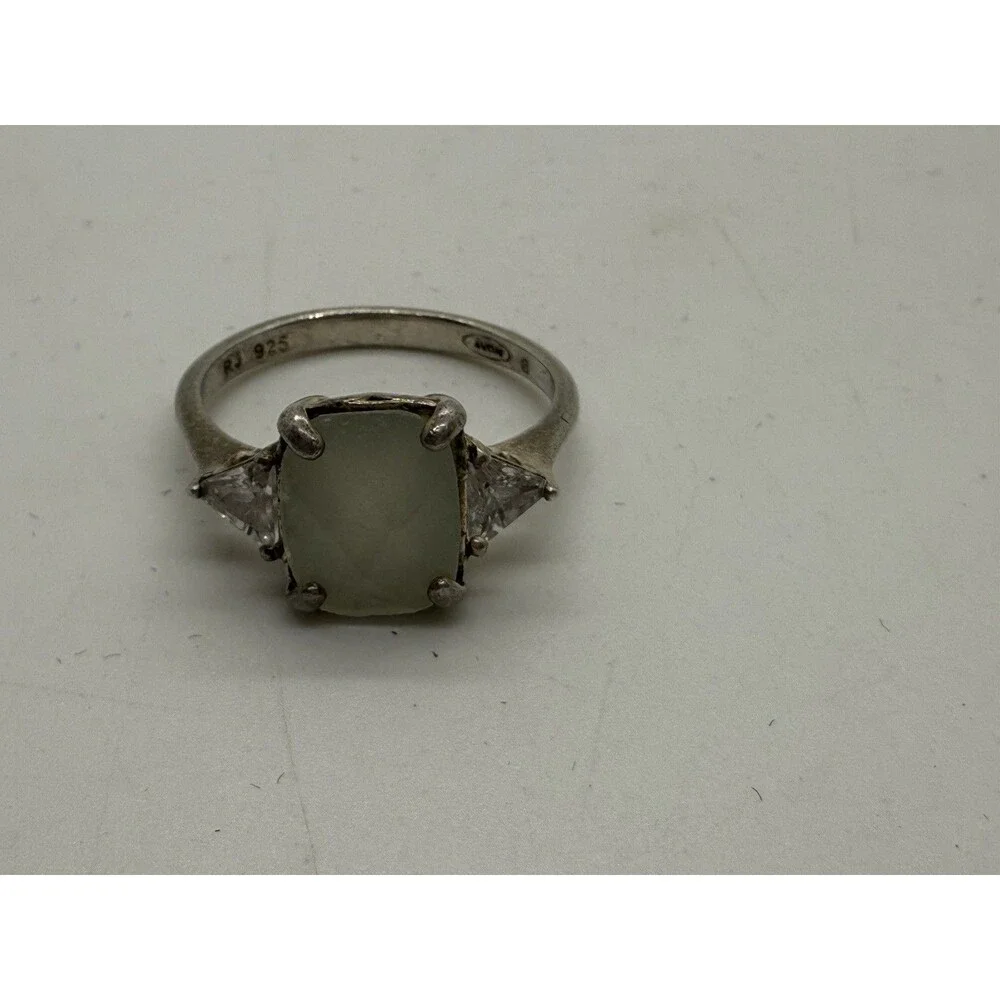Sterling Jadite Vintage Ring Avon RJ Cushion Cut CZ Side Stones Nice Size 7.75 - Picture 15 of 16